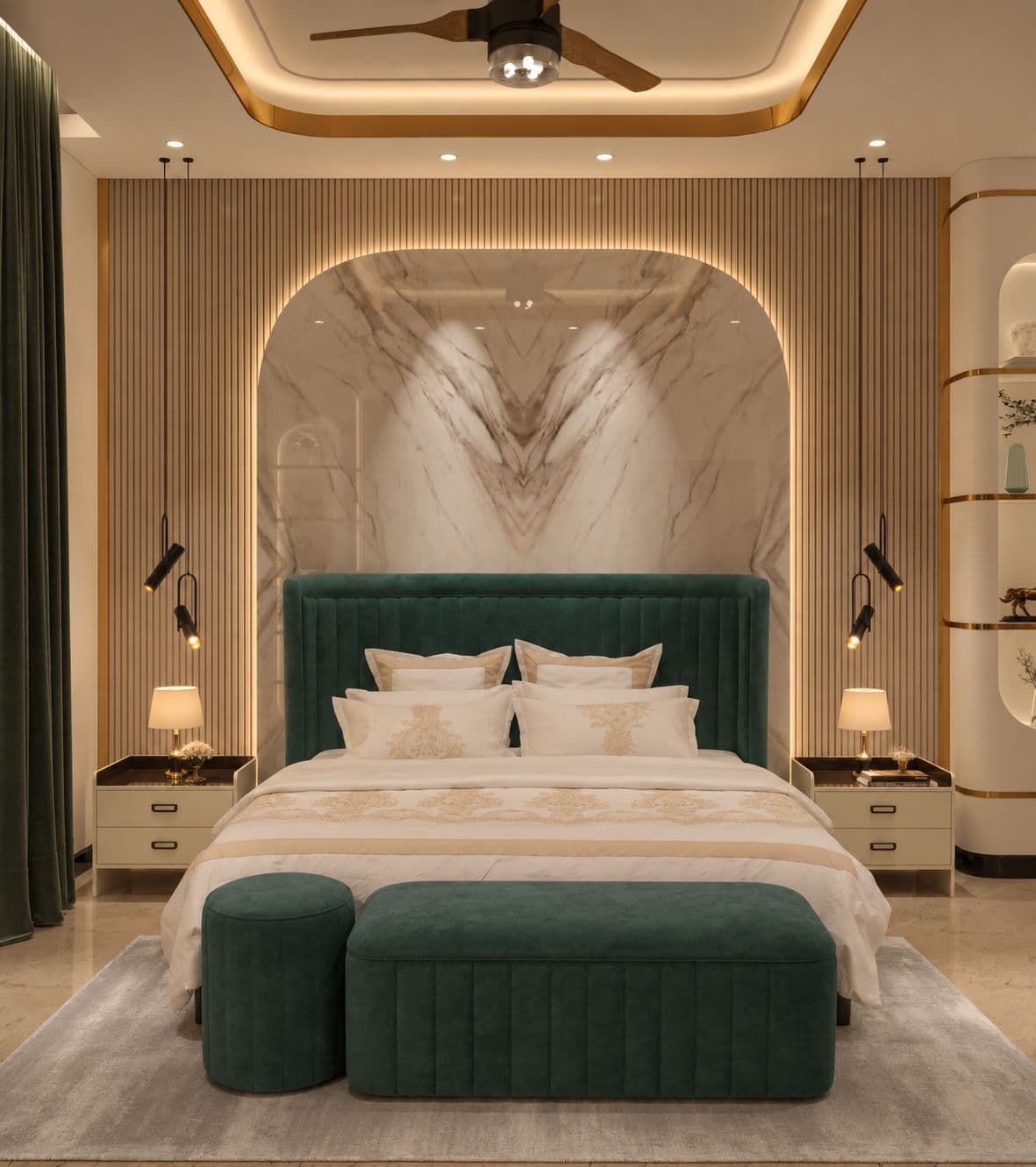 Green valvet bed